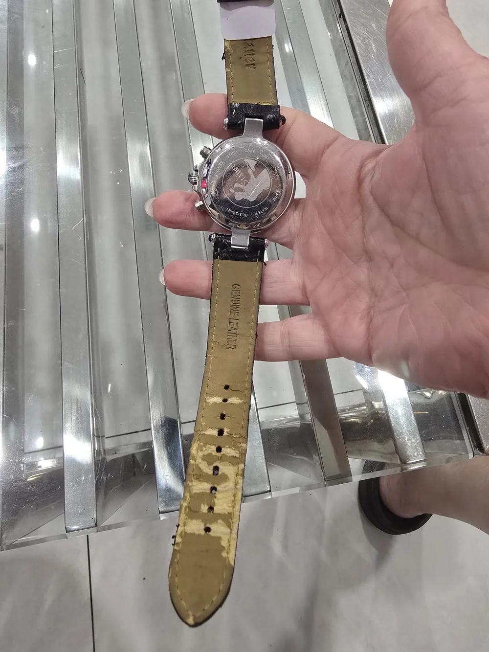 Men's Black Dial Chronograph Watch with Black Leather Strap